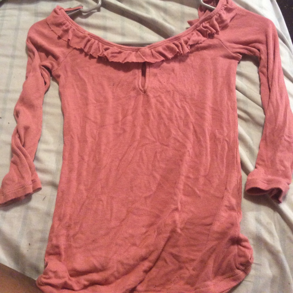 pink off the shoulder shirt